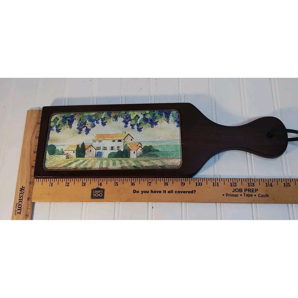 Serving Board Country Side Villa Grapes Wood Tempered Glass Cutting Wall Hanging